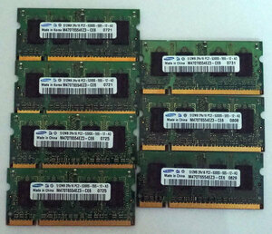 ▲　SO-DIM DDR2　PC2　5300S　512MB×同じ型番を7枚　3.5GB SAMSUNG　M470T6554EZ3-CE6　ノートパソコン　▲ 