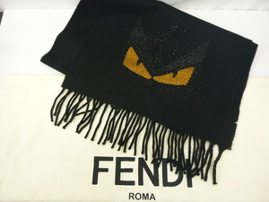 FENDI フェンディ マフラー モンスター ブラック 黒 ウール ラインストーン　a