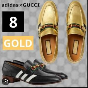 GUCCI adidas メンズ ビッド レザー ローファー 8 ゴールド