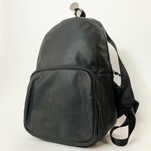 美品 メンズ ビジネス リュック アルマーニエクスチェンジ ARMANI EXCHANGE AIX バックパック 通勤 通学 大容量 ブラック レザー 黒