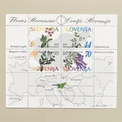 外国切手（スロベニア：花、地図）