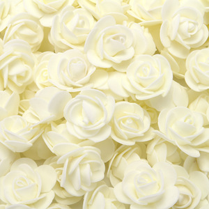 造花 バラ ミニサイズ 花のみ PU製 3.5センチ 100個 (オフホワイト)