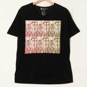 メール便◯ HYSTERIC GLAMOUR ヒステリックグラマー サイズL 半袖 Tシャツ Vネック 黒/ブラック コットン100％ プリント メンズ カジュアル