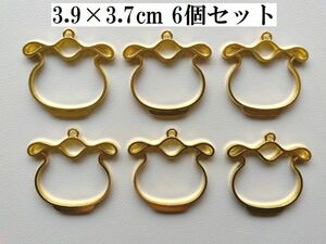 手芸用品え14■黄色系ゴールド系レジン枠金属チャーム6個セット＊金魚鉢■ビーズ・アクセサリー等ハンドメイドパーツ