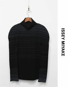 HGA-V135/美品 ISSEY MIYAKE A-POC インサイドアウト ニットカットソー ハイネック 総柄 ストレッチ 2 M 光沢 黒