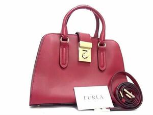 1円 ■極美品■ FURLA フルラ ミラノ レザー 2WAY ハンドバッグ トート ショルダー 肩掛け レディース レッド系 AW6951