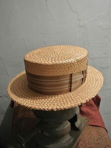 Vintage dobbs boaterhat 7 1/8ヴィンテージドブスボーターハットカンカン帽ストライプブラウン 57cmステットソンstetsonストロー麦わら帽