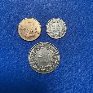 スイスのコイン　３枚　2ラッペン　1/2フラン　2フラン