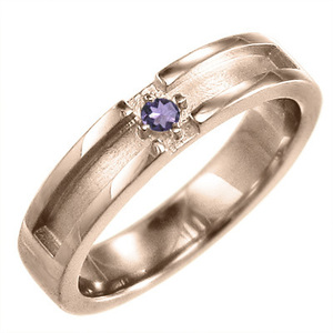 ピンキー 小指 リング 10kピンクゴールド デザイン クロス 一粒 アメシスト(紫水晶) 2月誕生石