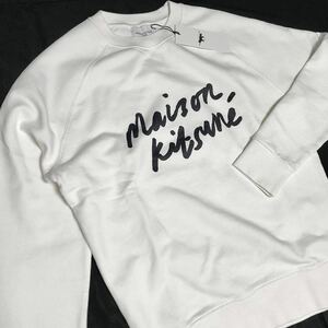 M 新品 希少 メゾンキツネ HANDWRITING CLEAN SWEAT ハンドライティング クリーン ロゴ スウェット トレーナー 白 ホワイト MAISON KITSUNE