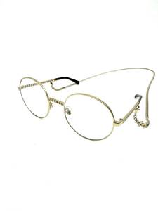 6E1211【本物保証】シャネル メガネ 眼鏡 丸型 べっ甲 カラー ゴールド ココマーク チェーン ストラップ ネックレス CHANEL