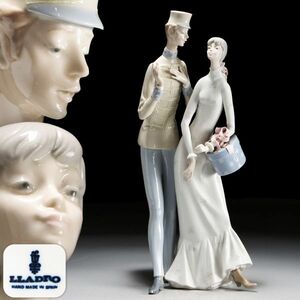 Y248. LLADRO リヤドロ 男女像 ハットボックス フィギュリン 置物 高さ44.5cm / 陶製人形西洋彫刻リアドロ