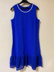 裾シフォンフリル　ノースリーブチュニック　ＬＬ　ブルー 【KAE-1291】