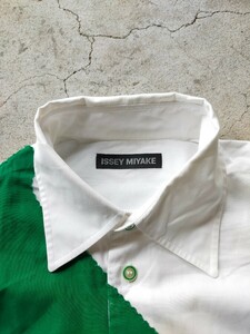 日本製【美品】ISSEY MIYAKE デザインシャツ size-3 イッセイミヤケ is 切り返し 白シャツ メンズ プリーツプリーズ 90s 80s アーカイブ
