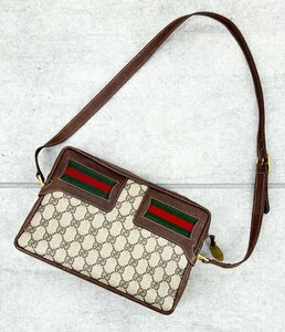 GUCCI オールド グッチ GG柄 モノグラム PVC レザー シェリーライン ショルダー バッグ 肩掛け ゴールド金具 イタリア製 70s ヴィンテージ