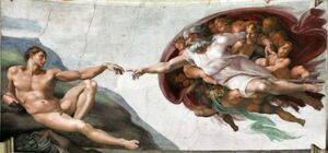 ミケランジェロ アダムの創造 1508-12年 システィーナ礼拝堂(ヴァチカン) 壁紙ポスター 603×280mm はがせるシール式 003S2