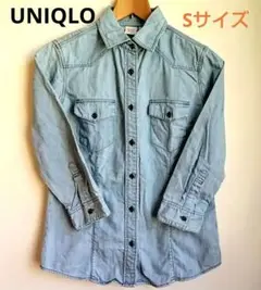 【ユニクロ】(UNIQLO)　デニムシャツ　七分袖　Sサイズ　ライトブルー色