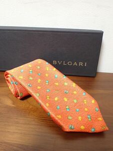 豊G512/8J●BVLGARI ブルガリ ネクタイ オレンジ メンズ 箱付き 中古品●