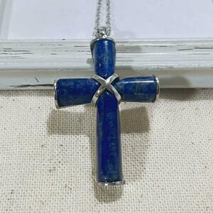 【幸運のロザリオ】深い青の美しいラピスラズリの十字架、クロスネックレス　ランダム発送