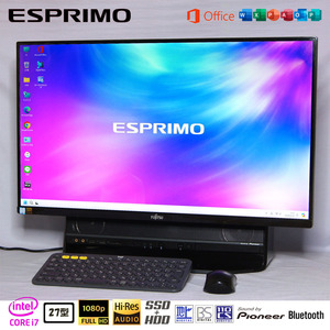 富士通プレミアムPC ESPRIMO FH90B2/大画面27型/i7/8GB/SSD+HDD/ハイレゾ/TV/HDMI/Office