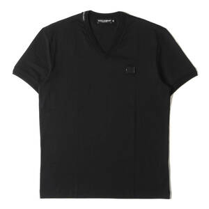 DOLCE&GABBANA ドルチェ&ガッバーナ Tシャツ サイズ:48 近年モデル シリコン ロゴワッペン付き Vネック 半袖Tシャツ ブラック イタリア製