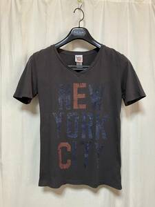 JUNK FOOD ジャンクフード NEW YORK CITY プリント半袖Tシャツ Vネック こげ茶系 XS 中古品 アメリカ製