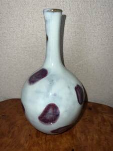 唐物 中国古美術 骨董品 花瓶 花入 青瓷点彩 高:14.3cm 幅:13cm