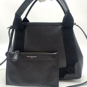 1円【最高級】BALENCIAGA バレンシアガ ネイビーカバス XS パンチング 2way ハンドバッグ ショルダー パンチング レザー ブラック 黒 