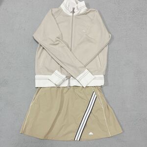 美品　ellesse テニスウェア　M セットアップ　メッシュ　ジャケット　ミニスカート　ベージュ　スポーツウェア　ゴルフウェア　エレッセ