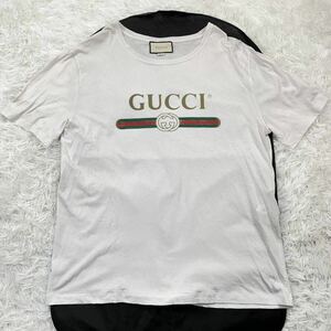 美品/希少2XL◎GUCCI グッチ 半袖Tシャツ 半袖 Tシャツ 白Tシャツ ロゴ シェリーライン インターロッキング コットン ホワイト 白