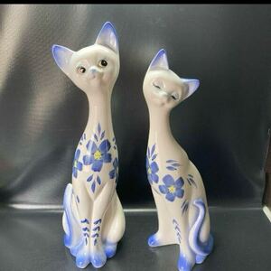 陶器製 猫 ペア 置物 可愛い猫