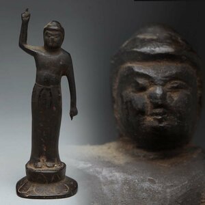 ER245 時代 古銅「誕生仏」高12cm 重130g・釈迦誕生佛像・仏像 天上天下唯我独尊 仏教美術