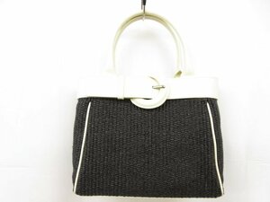 極美品【フルラ FURLA】 ベルト装飾 レザー×ストロー ハンドバッグ トートバッグ (レディース) オフホワイト×ブラック ■5LG2856■