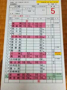 《783系 特急にちりん13号 日豊本線 5013M 運転時刻表 延岡〜南宮崎 宮崎運輸センター JR九州 実使用品 ケース付きスタフ