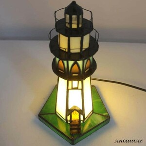 アンティーク ステンドグラス ランプ 灯台 ティファニー LED 照明 ガラステーブル ライト スタンド レトロ おしゃれ 卓上 オブジェクト