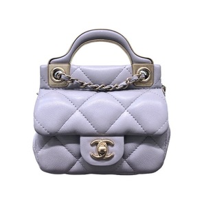 シャネル CHANEL ミニチェーンクラッチバッグ AP2271 グレー×GD金具 ラムスキン ショルダーバッグ レディース 中古