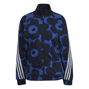 新品 M adidas(アディダス)×MARIMEKKO(マリメッコ)コラボ 人気のウニッコ柄ジャケット トラックトップ 裏起毛 ジャージ ブルー/黒 即決