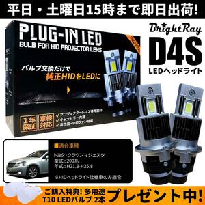 送料無料 1年保証 トヨタ クラウンマジェスタ 200系 UZS206 UZS207 (H21.3-H25.8) 純正HID用 BrightRay D4S LED ヘッドライト 車検対応