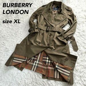 1円〜 希少 極美品 BURBERRY LONDON バーバリーロンドン トレンチコート ライナー・ベルト付き メガチェック カシミヤ混 ブラウン XL