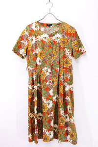 Used 80s JAPAN Flower Pattern S/S Retro Dress Size L 相当 古着
