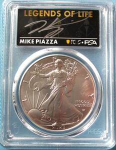 ★★ 最高鑑定 シルバーイーグル 2023年 MLBレジェンド Mike Piazza 直筆サイン １$ .999銀貨 PCGS MS70 First Strike ★★