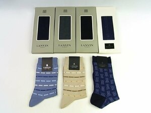 ◆未使用◆LANVIN/ランバン◆紳士 靴下×4足+柄 靴下×3足◆計7点セット◆紺/黒/グレー/青/ベージュ◆靴下/25～27cm◆ボーダー/縞◆ロゴ◆