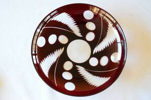 ヴィンテージ 色被せ 切子 皿 直径25.5cm 飾り皿 大皿 鉢