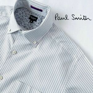 ポールスミス Paul Smith LONDON ボタンダウン ストライプ 半袖シャツ M ホワイト ブラック 花柄 シャツ 