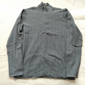 む195 jun ashida サイズL ハイネック セーター 羊毛混 グレー 後ファスナー リブ ニット 洋服