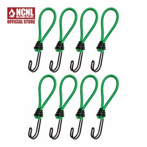 NCNL ストレッチコード グリーン 8本 ツインフック ロープフック テントフック ゴムフック 張綱 ロープ張り キャンプ用品