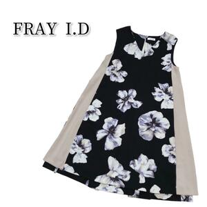 FRAY I.D ワンピース Aライン 花柄 Ｖネック 大人綺麗め ブラック 0