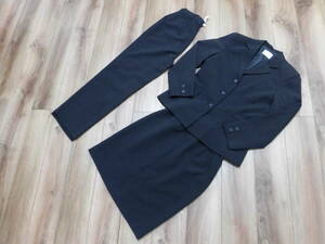 【美品】スーツ３点セット　１１号　黒　ストライプ柄　ジャケット　スカート　パンツ　ブラック