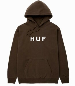 HUF*ハフ*US:XXL[ESSENTIALS OG LOGO]ブラウン胸プリント裏フリースフーディ