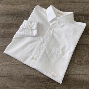 大きいサイズL 良品 PAPAS パパス ポケットロゴピスネーム ベーシック シンプル 長袖 シャツ 50 白 トップス アイビー ドレス メンズ